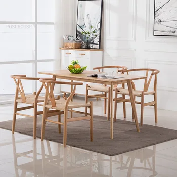 Скандинавские обеденные стулья из массива дерева для столовой Мебельное кресло Nordic Designer Креативное домашнее кресло со спинкой