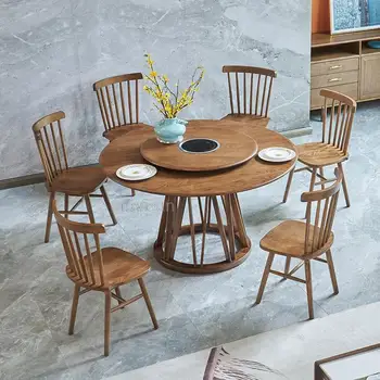 Скандинавские стулья для кухни, Выдвижной Круглый обеденный стол из массива дерева с поворотным столом, современная простая мебель для столовой