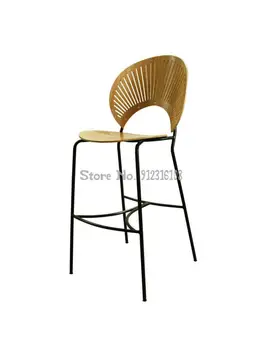 Скандинавский табурет из массива дерева, барный стул, бытовой современный простой барный стул, дизайнерский легкий роскошный стульчик для кормления со спинкой