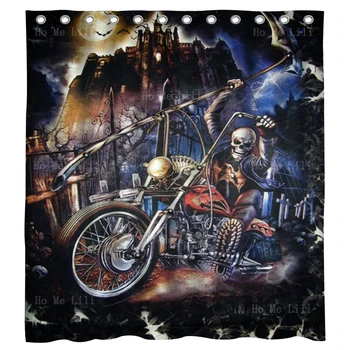 Скелет на мотоцикле За пределами замка В ночь ужасов на Хэллоуин, набор для украшения ванной комнаты с 12 крючками