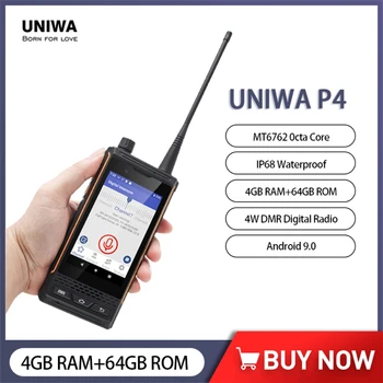 Смартфон UNIWA P4 4 Вт DMR Аналоговая Портативная Рация Водонепроницаемый 4,0 Дюймов 4 ГБ + 64 ГБ MT96762 Восьмиядерный Android 9 Мобильный Телефон 3000 мАч NFC