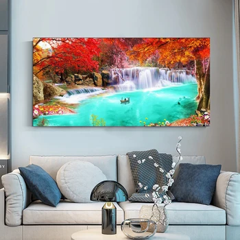 Современная художественная роспись Кленовый лес Водопад Фреска Плакат Фреска Украшение дома в гостиной