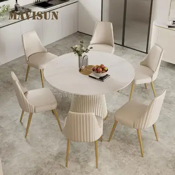 Современный простой Легкий Роскошный Круглый кухонный стол из каменной плиты, комбинированная мебель из мрамора для дома, обеденный стол и стул