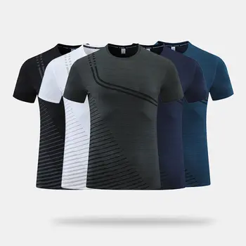 Спортивная футболка с короткими рукавами для мужчин 2023, Летняя быстросохнущая одежда для бега, фитнес-топ, тренировочный костюм для фитнеса