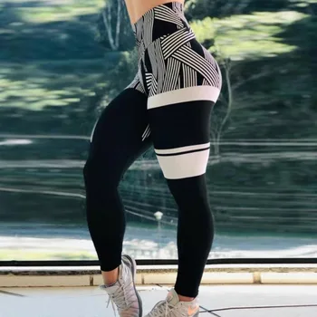 Спортивные Леггинсы, женские штаны для йоги с эффектом пуш-ап, леггинсы с цифровой печатью, полосатые повседневные спортивные брюки с высокой талией, женская одежда