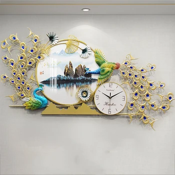 Стильные настенные часы для гостиной, роскошные цифровые современные настенные часы с павлином, необычное гигантское украшение для дома