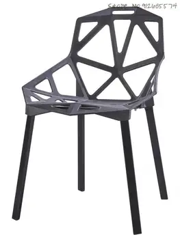 Стул, Простой современный домашний обеденный стул в скандинавском стиле, Креативная геометрическая модная пластиковая спинка, Уличный железный стул, Сетчатый Красный стул