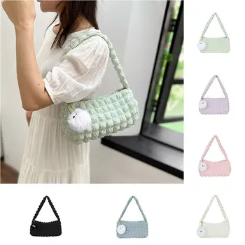 Сумка через плечо Plaid Cloud, милая сумка подмышками в корейском стиле большой емкости, сумка через плечо, однотонная плиссированная сумка-пузырь для девочек