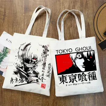 Сумки для покупателей Tokyo Ghoul, сумка-тоут, сумка-тоут Kaneki Ken, сумка через плечо из японского аниме, холщовые сумки, сумка для колледжа большой емкости