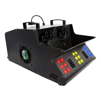Сценическая противотуманная машина с 18 светодиодными лампами RGB и эффектом туманообразования DMX сценического освещения с / 2 колесами для пузырей, машина для дымовых пузырей 3в1