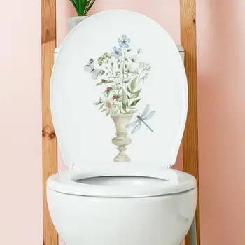 Съемная наклейка на туалет, наклейка с растительным цветком, Водостойкие наклейки на крышку унитаза с неувядающими цветами из зеленых листьев растений для