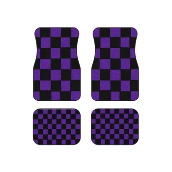 Темно-фиолетовые и черные клетчатые автомобильные коврики для пола автомобильные коврики 4шт Декор интерьера автомобиля, изготовленный на заказ автомобильный коврик, атмосфера гоночного автомобиля