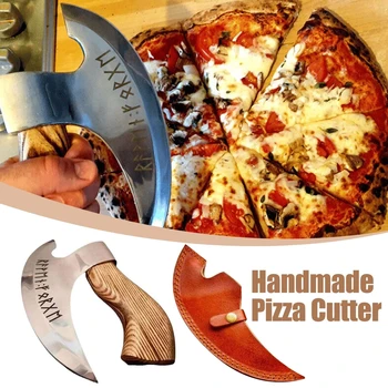 Топор для резки пиццы ручной работы из нержавеющей стали Viking, нож для пиццы с деревянной ручкой, многофункциональный нож для пиццы с наклонным лезвием