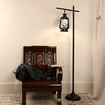 Торшер в американском ретро-стиле, черная керосиновая лампа, прикроватная лампа для гостиной, Светодиодный торшер с железным покрытием в скандинавском индустриальном стиле