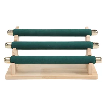 Трехъярусная деревянная подставка для ювелирных изделий, держатель для колец, Т-образная подставка для ювелирных изделий и органайзер зеленого цвета