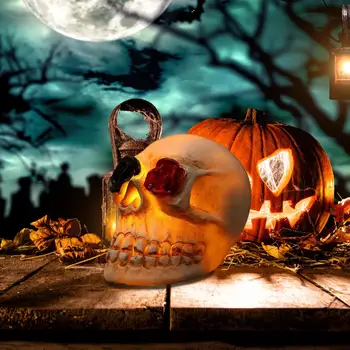 Украшение в виде черепа на Хэллоуин Жуткие ночные светильники в виде черепа на Хэллоуин с реалистичным светодиодным свечением из смолы для украшения домашней вечеринки