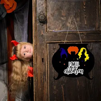 Украшение двери на Хэллоуин Праздничная Подвесная вывеска на Хэллоуин для внутренних и наружных украшений дома, Жуткий деревянный для Хэллоуина