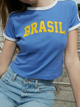 Уличная одежда, эстетичная детская футболка в стиле гранж, готический укороченный топ для девочек в стиле эмо, винтажная женская повседневная футболка с буквенным принтом, одежда Y2k