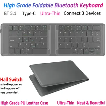 Ультратонкая тонкая складная клавиатура Bluetooth 5.1 USB C для Windows Android mac ios для компьютера ipad, планшетного ПК, телефона и т.д.
