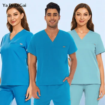 Униформа операционной, мужские халаты, топы, одежда медсестры с коротким рукавом, рабочая одежда врача, унисекс, медицинский костюм, Стоматологические халаты, рубашки