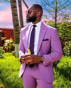 Фиолетовые мужские костюмы, 2 предмета, смокинги для выпускного вечера, Блейзер для жениха, модный мужской деловой костюм для вечеринки Homme Mariage