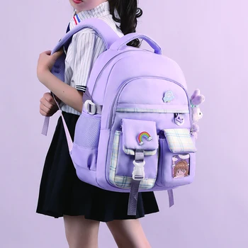 Фиолетовый нейлоновый рюкзак для женщин большой емкости Backapck 2023 Новый студенческий дорожный рюкзак для девочек Многофункциональная школьная сумка 7 класса
