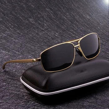 Фирменные АлюминиевоМагниевые Поляризованные Золотые Солнцезащитные очки Мужские UV400 Классические мужские Квадратные Очки для вождения Gafas Oculos