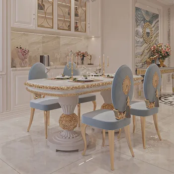 Французский светильник, роскошный обеденный стол и стул в дворцовом стиле, сочетание резного овала из массива дерева, элитная вилла европейской роскоши