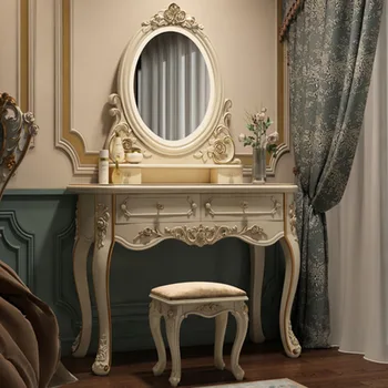 Французский современный туалетный столик с зеркалом в деревенском стиле, спальня с большими светильниками, туалетный столик, выдвижной ящик, стул, мебель для дома Tocador Maquillaje
