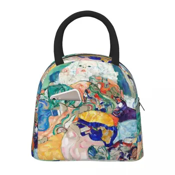 Художественная сумка для ланча Густава Климта Картина Детская Эстетическая коробка для ланча Школьные портативные изолированные сумки-тоут с принтом Сумка-холодильник