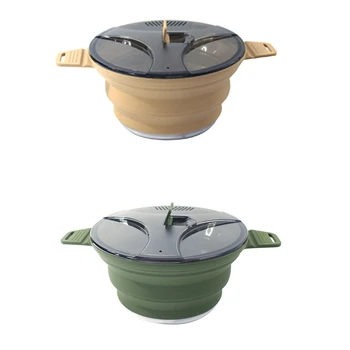 Цельнокроеный силиконовый складной походный чайник, кастрюля, Портативная складная термостойкая посуда, кастрюля для походов на открытом воздухе цвета хаки