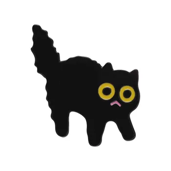 Черная кошка с эмалевой булавкой в виде цветка, джинсовые куртки, значок на пуговицах, креативные украшения, декоративная ковбойская форма для Хэллоуина, краска по металлу