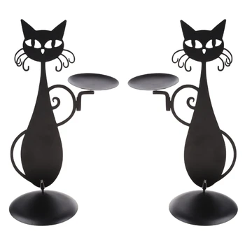 Черный подсвечник для кошки, ретро-подсвечник, декоративная подставка для свечей, декор для свадебного романтического ужина, набор украшений