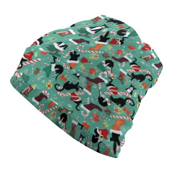 Шапки-бини с забавным кошачьим принтом, Рождественские чулки, шляпы-капоты, мужские и женские вязаные шапки для спорта на открытом воздухе, зимние графические эластичные шапочки