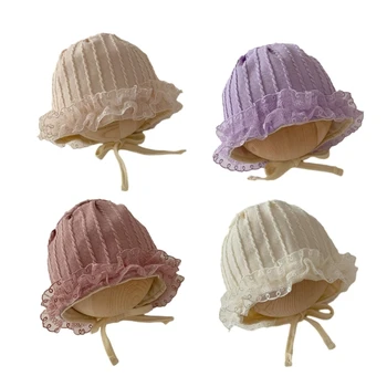 Шапочка-капот с кружевной вышивкой для девочек, Летняя дышащая детская шапочка для новорожденных 3-16 м, регулируемая шапочка принцессы для младенцев