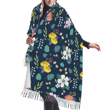Шарф с кисточками, большой 196*68 см, зимняя теплая шаль из пашмины, оберточная бумага, женские листья Bufanda, Экзотические цветы, кашемировые шарфы