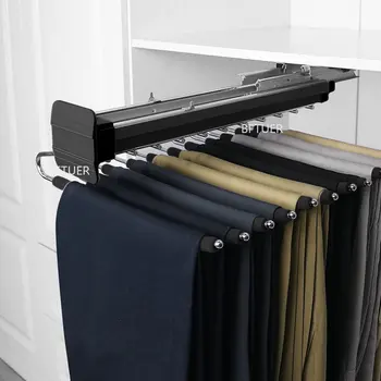 Шкаф Телескопическая Вешалка для брюк Шкаф Держатель для брюк для хранения одежды Двухтактный Амортизирующий шкаф Полка для одежды Органайзер для одежды