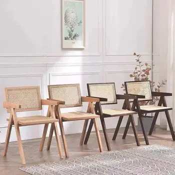 Японский стул из ротанга из массива дерева, обеденный стол для дома, стул для балкона, стулья из ротанга для дома, обеденный стул для магазина десертов, стул со спинкой