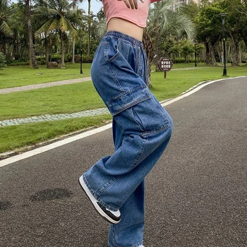 [можно носить 80-200 кэтти] Облегающие джинсовые брюки с прямыми штанинами, широкие, свободные, с высокой талией, тонкие, большого размера, женские, толстые, 6XL