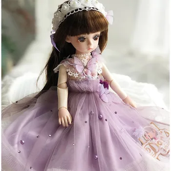 фиолетовое макси-платье длиной 30 см, наряд для кукол BJD, макияж для кукол BJD с сочлененным телом, выдолбленная одежда с цветами, игрушки на день рождения для девочек-принцесс